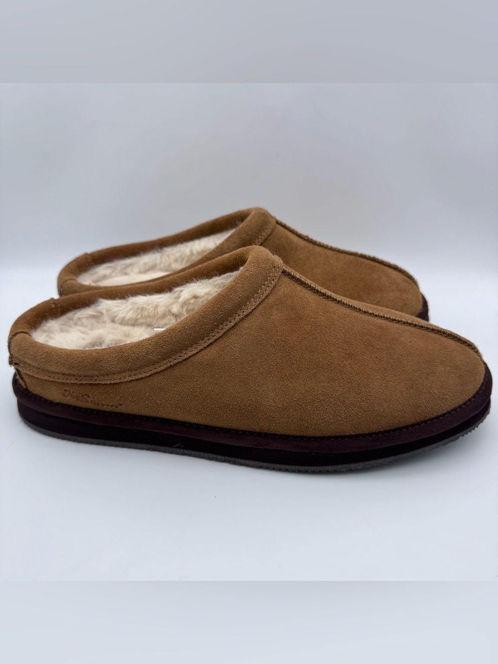 MyPillow MySlipper Brown Suede Slippers Men 9 Faux Fur Comfort NWOB